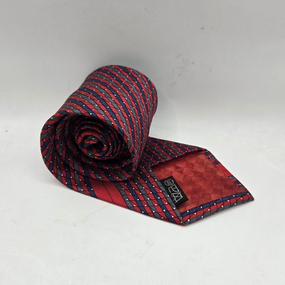 Givenchy Necktie Mens OS Red Navy Blue Striped Polka Dot Vintage Silk Tie